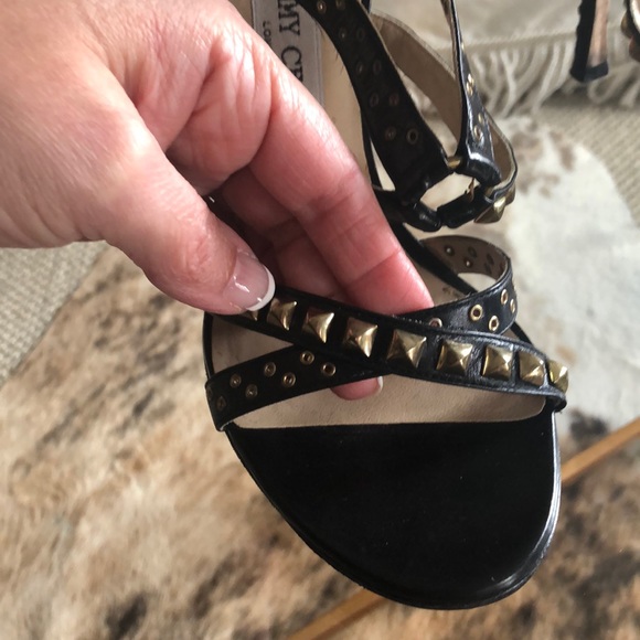 Jimmy Choo Black and Gold Studded Heels - Picture 4 of 8